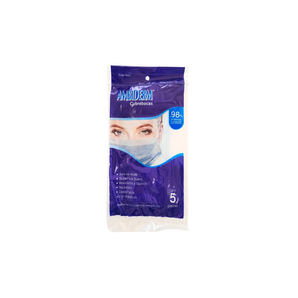 Cubreboca plisado azul paquete c/5